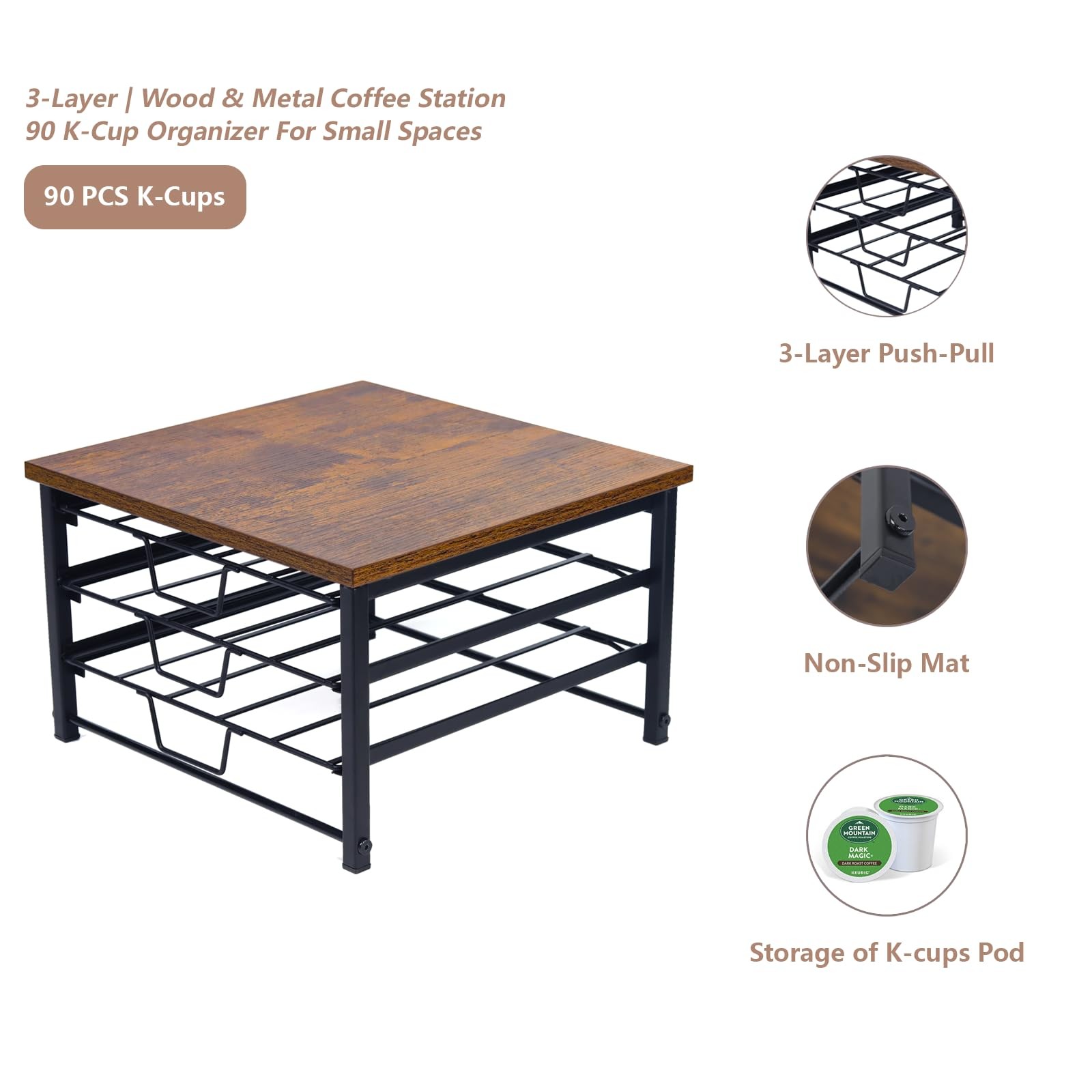 SPEDAY 3 Tier Coffee Capsule Storage Drawer,Coffee Pod Holder for K black