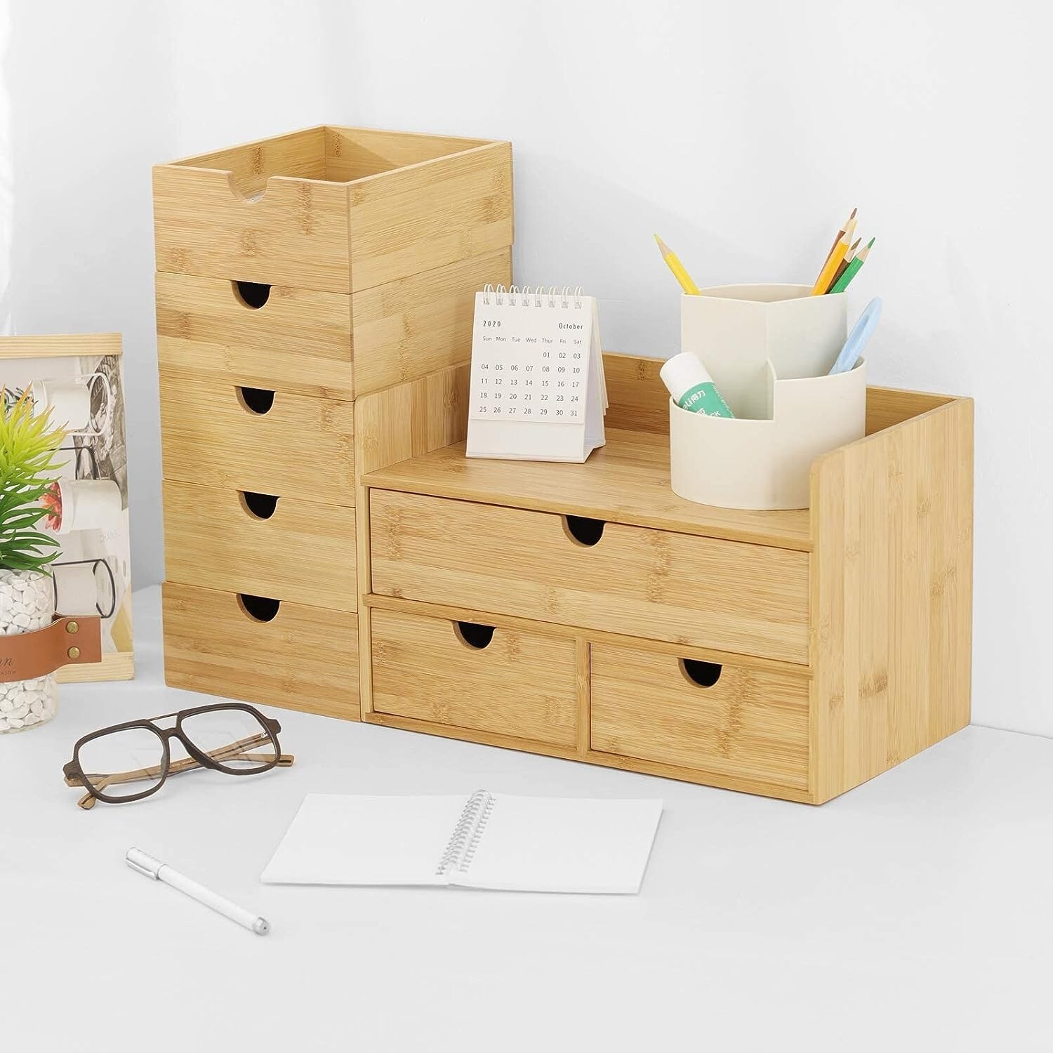 Bamboo Desk Organizer: 3 Drawer with Shelf – Eco-friendly – No Assembly Required
