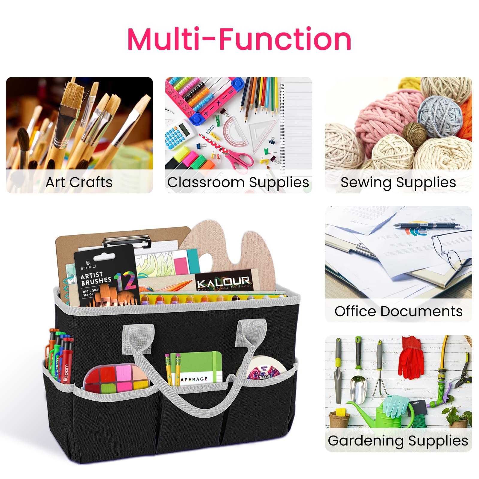 Desktop Tote Organizer Teacher Bag For Arts Books Stationery Makeup Black