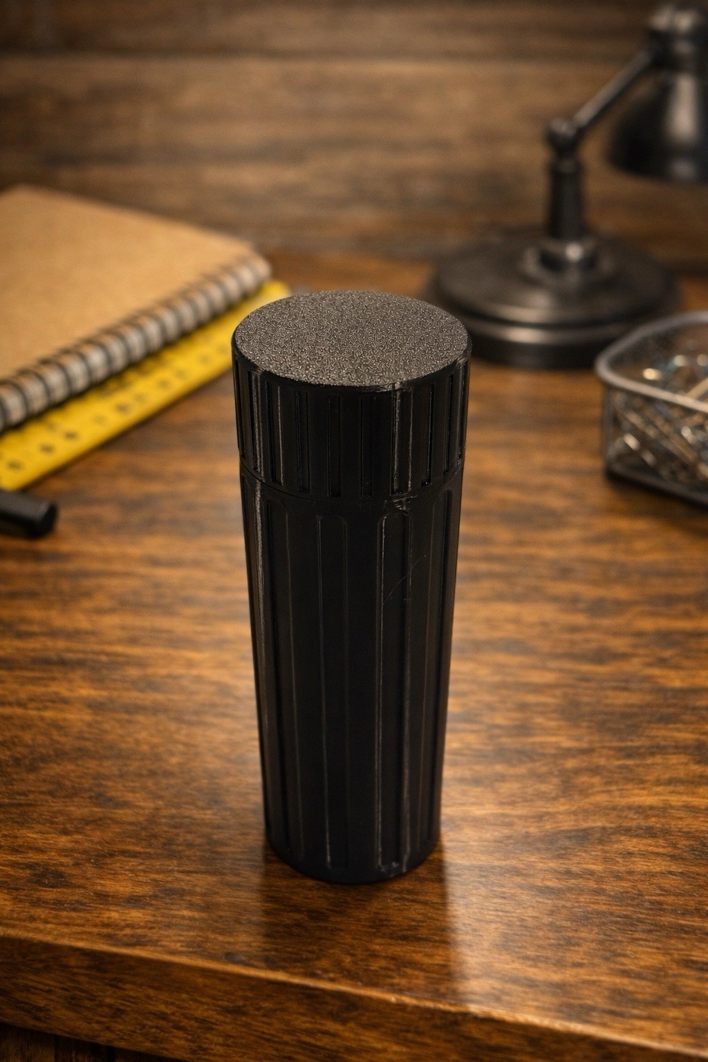 Black Plastic Cylindrical Pencil Holder with Screw-on Lid