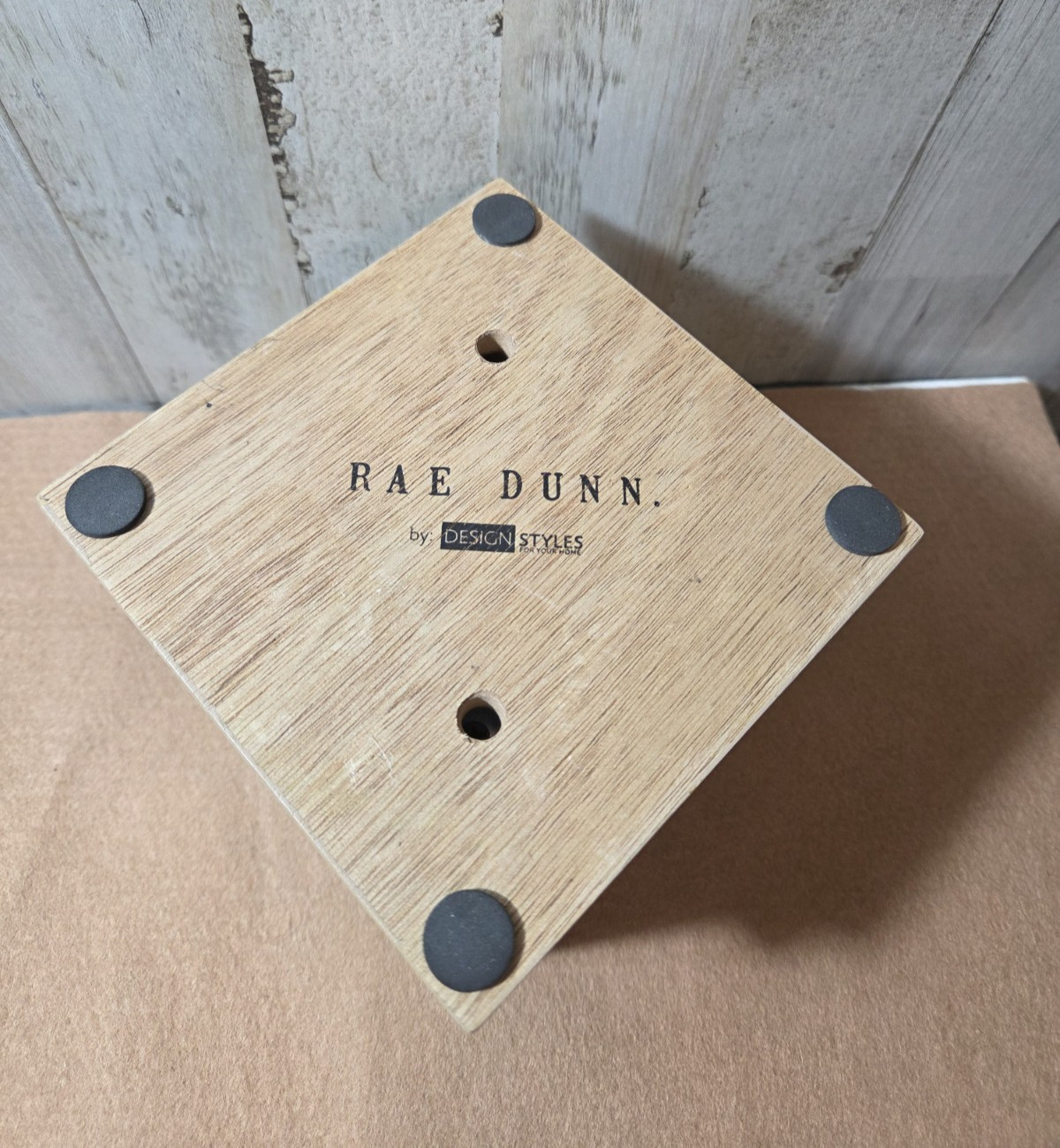 Rae Dunn Natural Wood & Galvanized Metal Turntable Desk Organizer Farmhouse