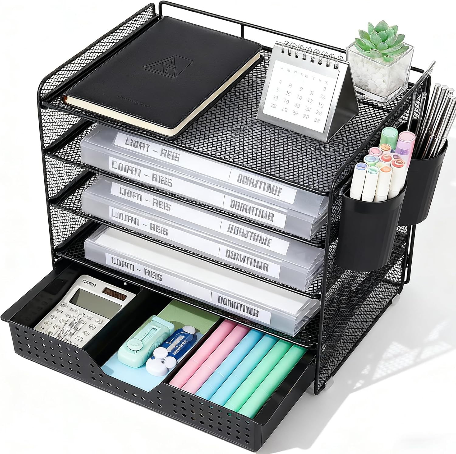 Desk Organizer and Accessories, 5-Tier Paper Letter Tray Organizer with Drawer &