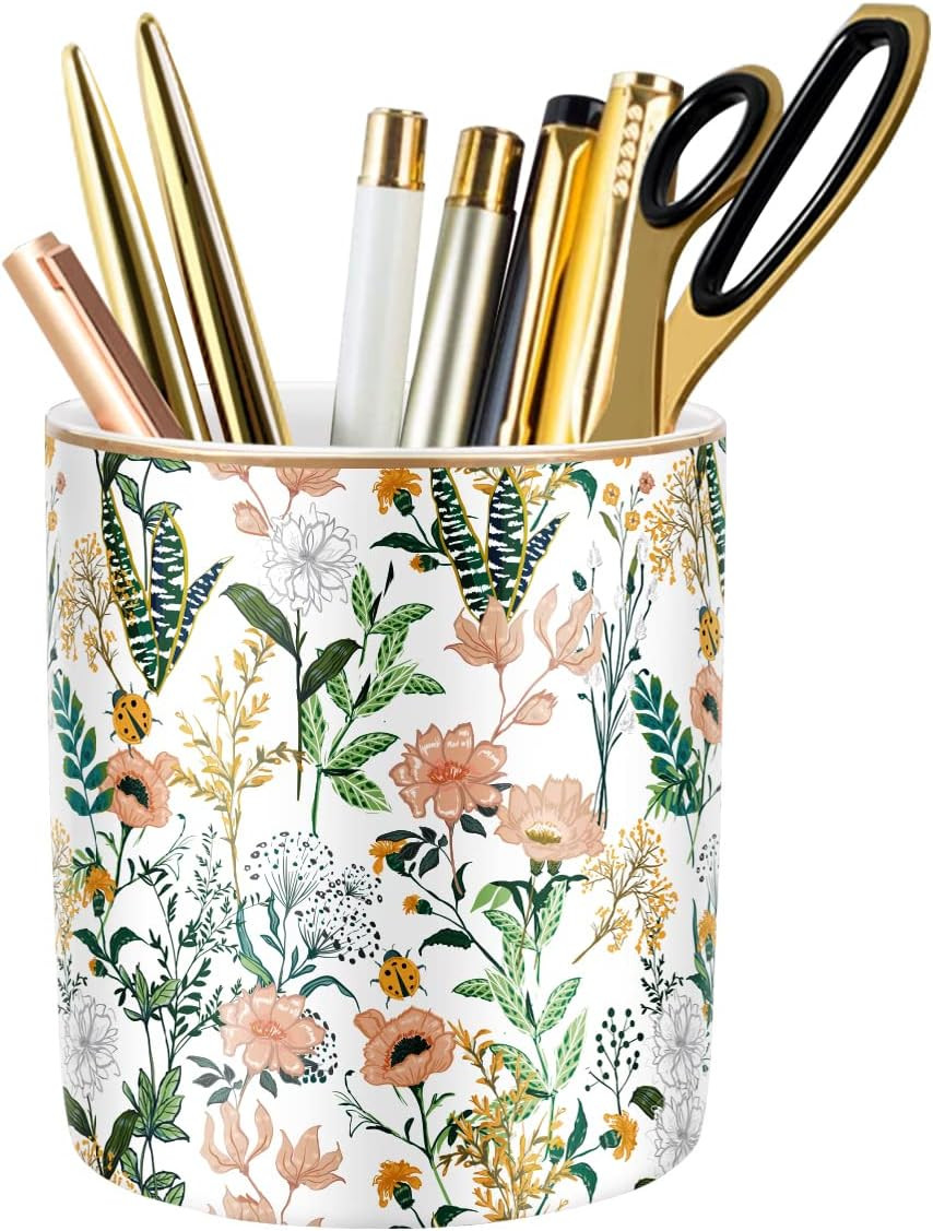 WAVEYU Large Capacity Colored Pen Holder for Desk, Ceramic Pencil Holder Pen Cup