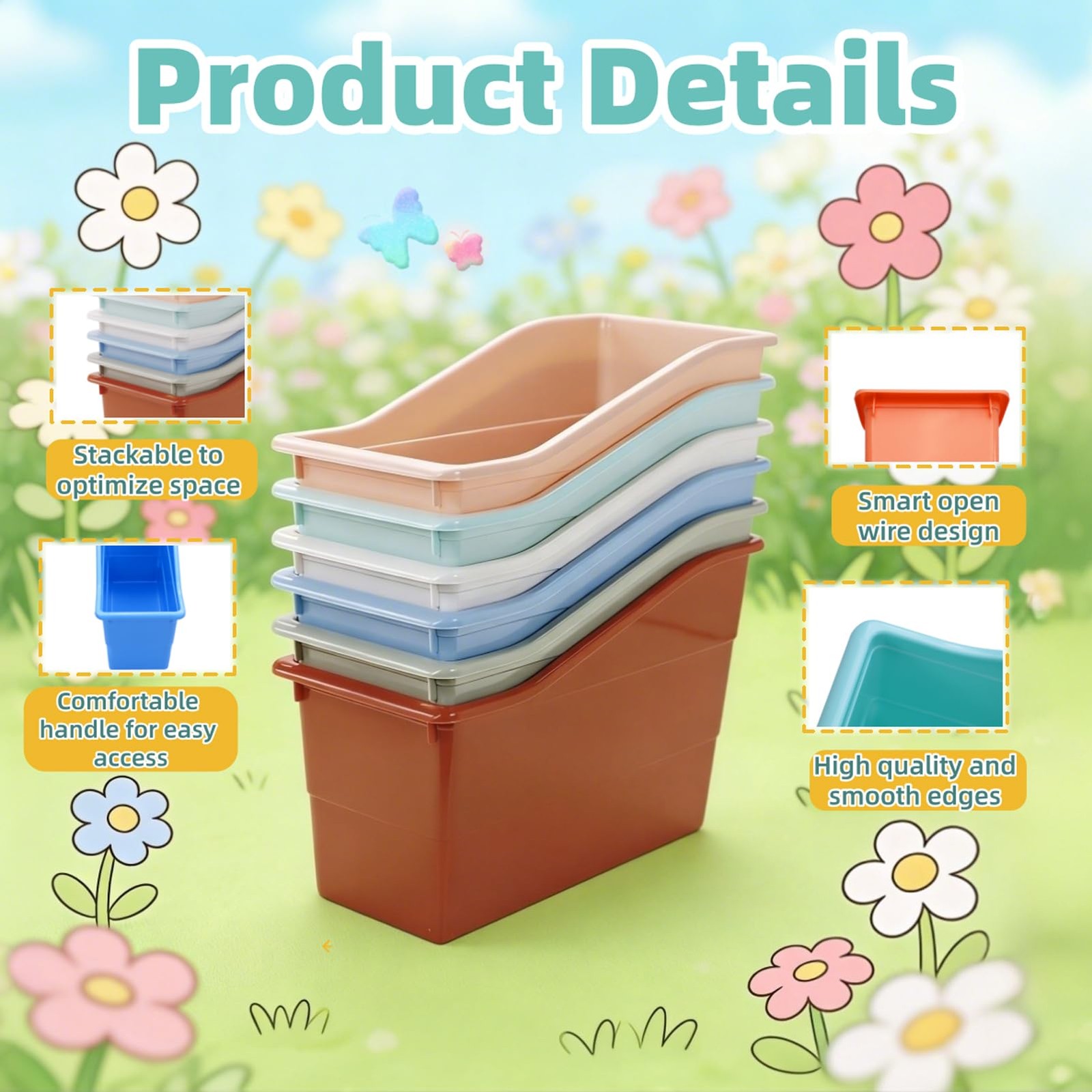 6 PCS Magazine Holders Book Bins Plastic Binder Organizers Pastel Colors
