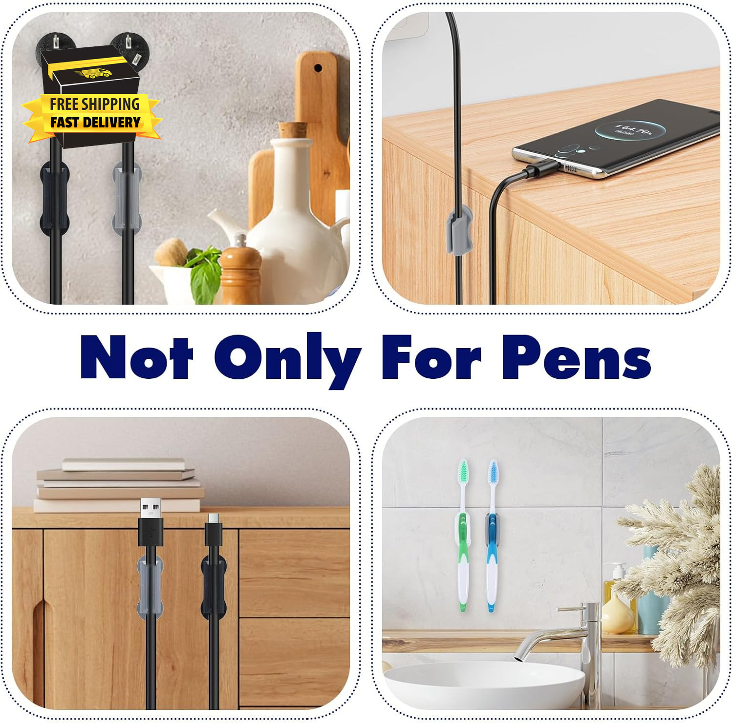 6 Pcs Adhesive Pen Holder for Wall, Sticky Silicone Desk Pencil Holder Marker Ho