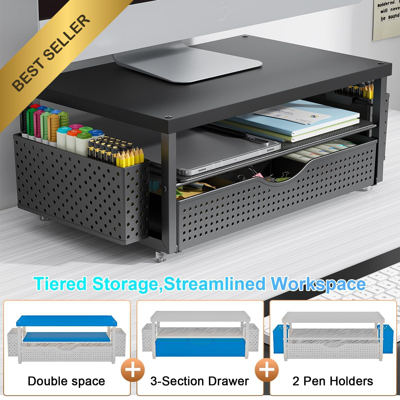 gianotter Desk Organizers and Accessories, Monitor Stand with Black-Plain