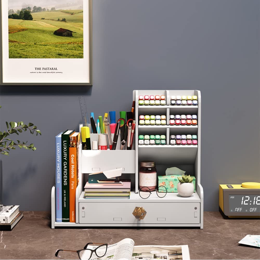 Desktop Pen Organizer Drawers 2 File Holder Art Supply Storage MultiFunctional