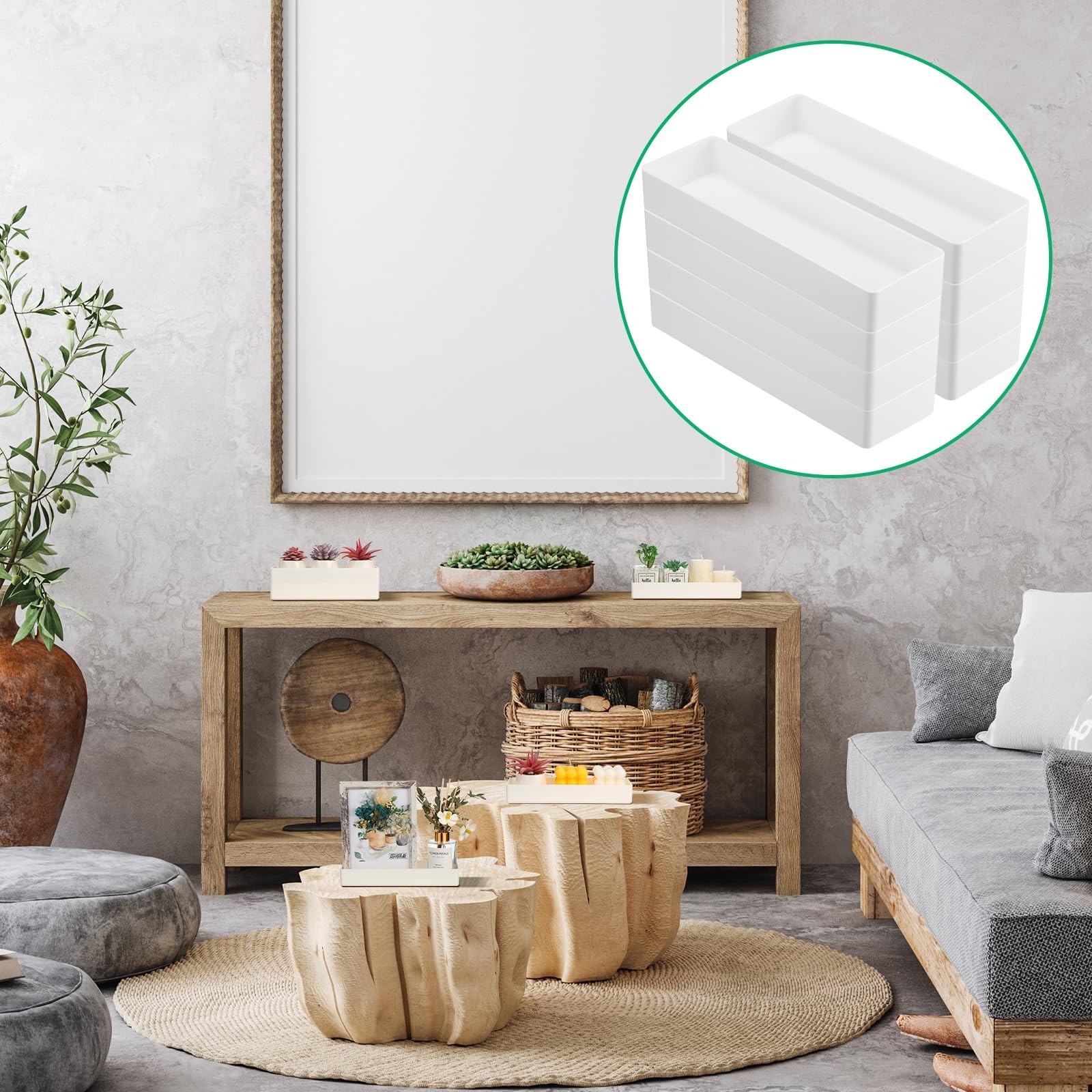 Teling 8 Pcs Plastic Desk Drawer Organizer Rectangular 9.45 x 2.95 x White