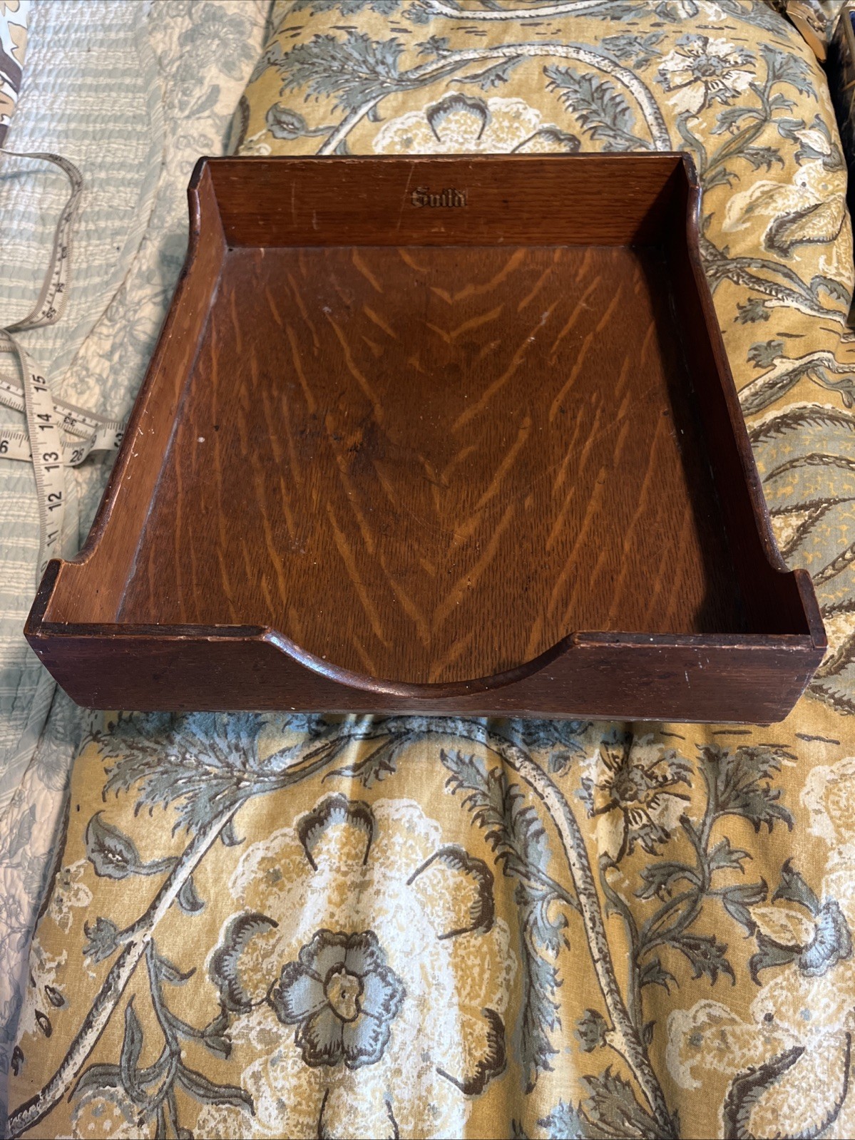 Vintage Oak Wood Letter Tray MCM Dovetail Joint Scalloped Desk 1960s Guild