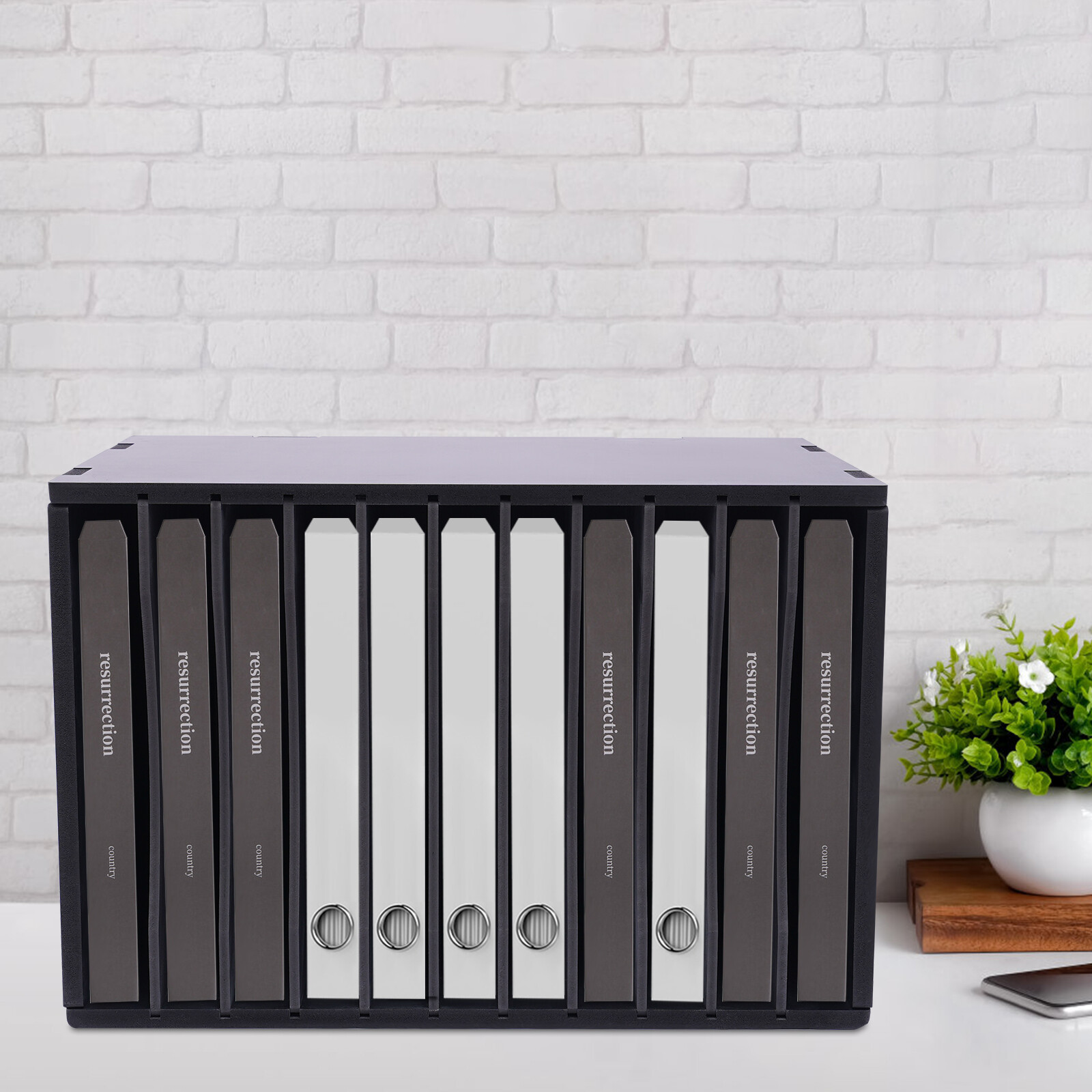 Vertical Desktop Sorter 11 Compartment Black Letter-size Shelves