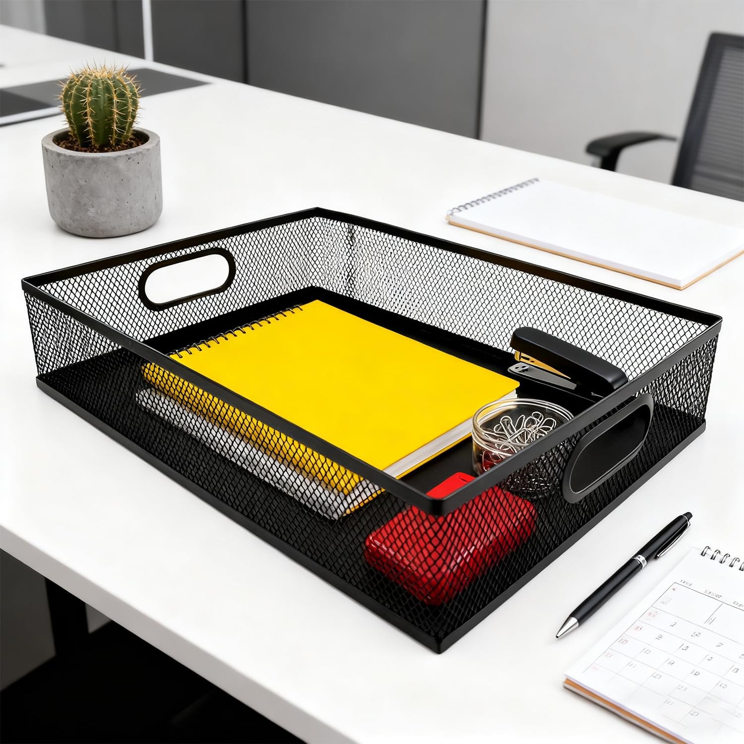 2 Pack Desk Drawer Organizer Tray, Metal Mesh Storage with Handles for Office…