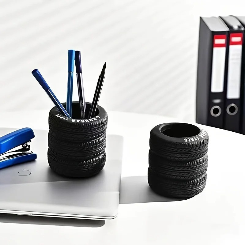 Desk Organizer Pen Holder Pen Pencil Tire Shaped Holder Case Office Stationery