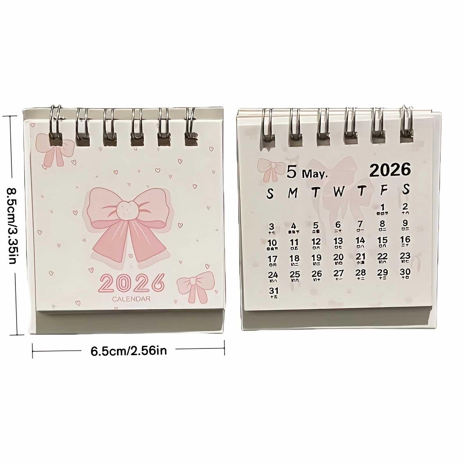 Pink Small Desk Calendar 2026 Standing Flip, Mini Cute Small, And White