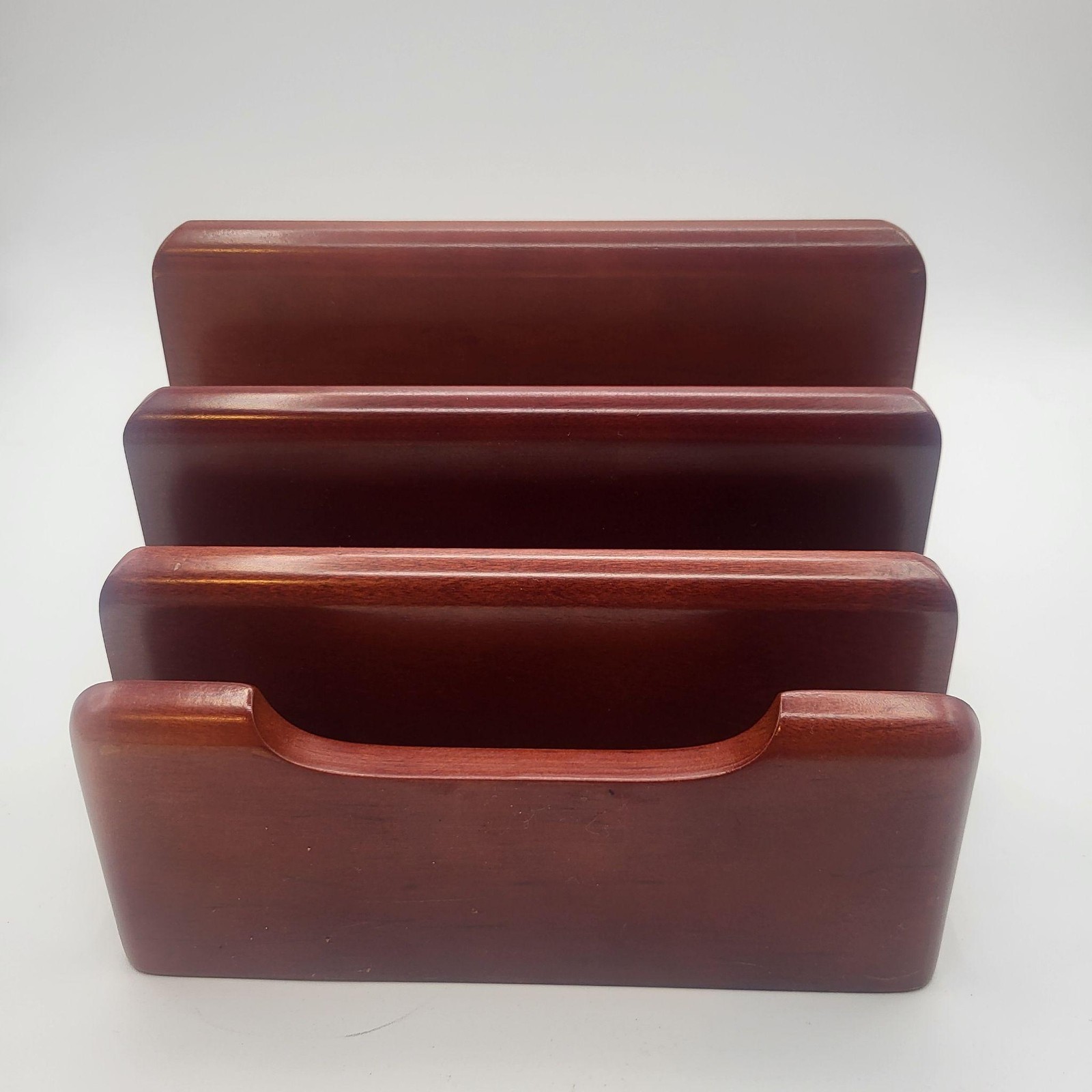 Wood Desktop Mail Letter Organizer 3 Slot Riser Brown Office Holder File Sorter