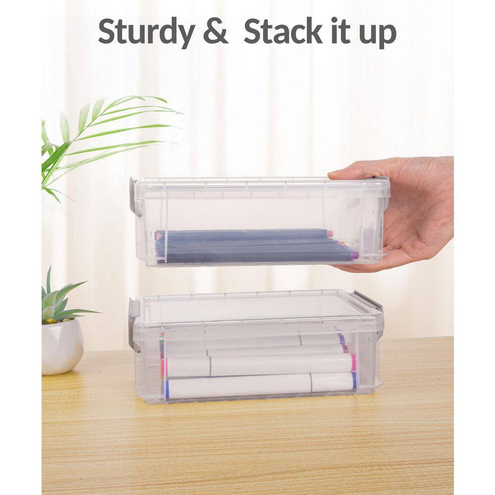 Grey 8.6In X 5.5In X 2.7In Polypropylene Stackable Pencil Box Set of 6 with Secu