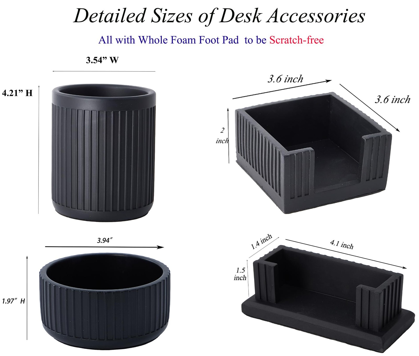 Set of 4 – Concrete Desk Accessories For Modern, Industrial, Minimalist Offic…