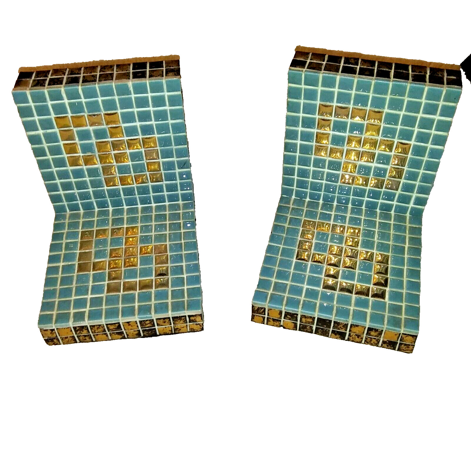 mosaic tile Book Ends robin egg blue and gold Checker decor