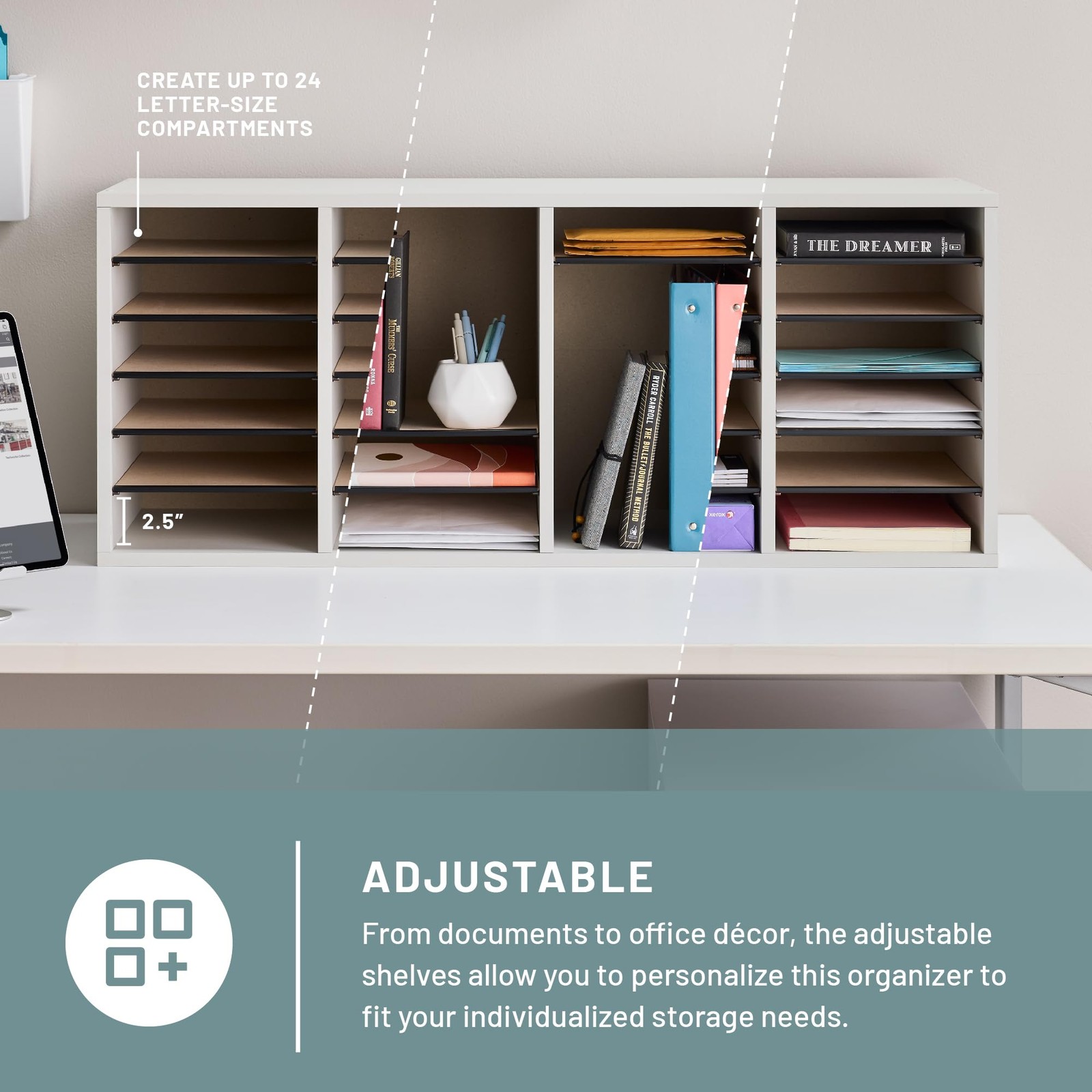 Literature Organizer, 24 Compartments, Office and Classroom Mailbox with Adju…
