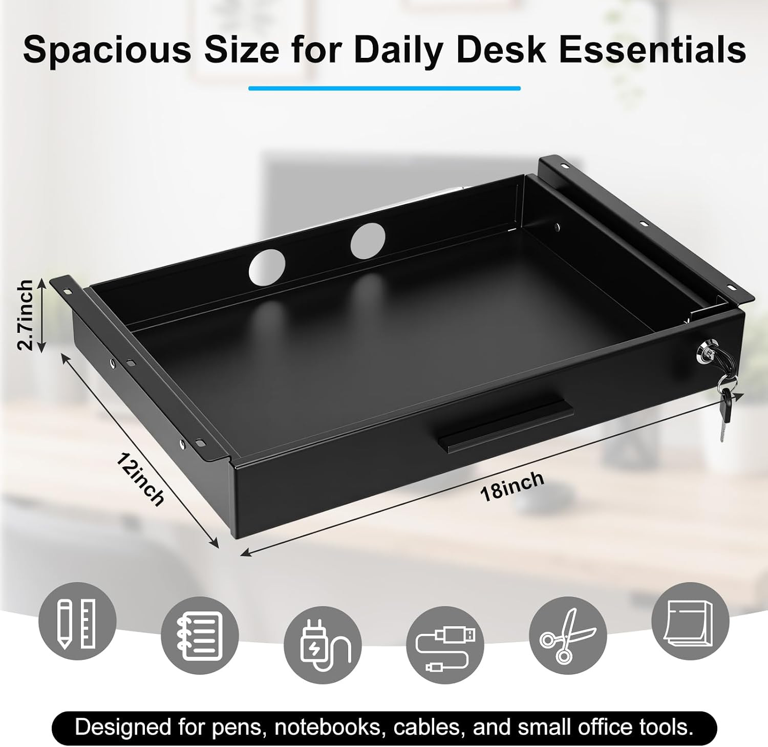 Under Desk Drawer Organizer – Lockable Storage for Laptop & Office Accessories