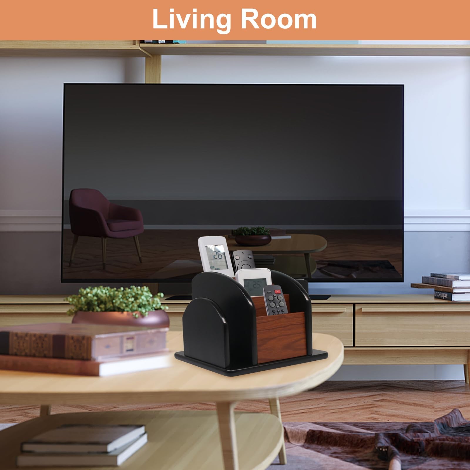 Remote Control Holder Caddy, 360° Rotating Coffee Table Organizer with 6 Comp…