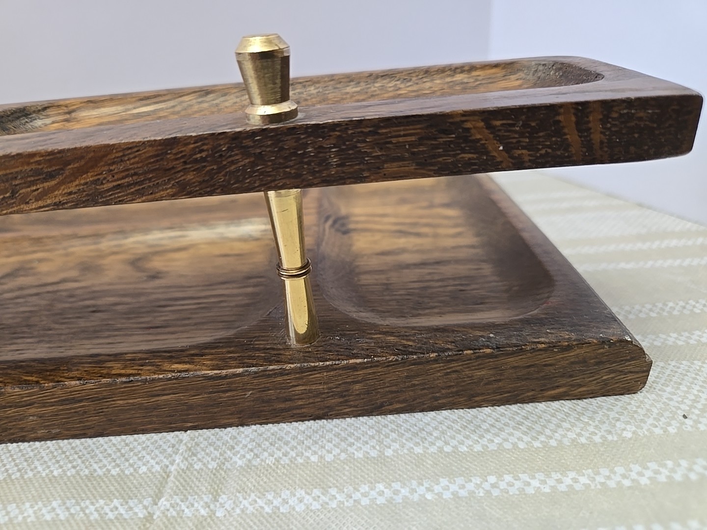 Solid Wood With Brass 2-Tier MCM Desk Organizer Dresser Valet jewelry Tray