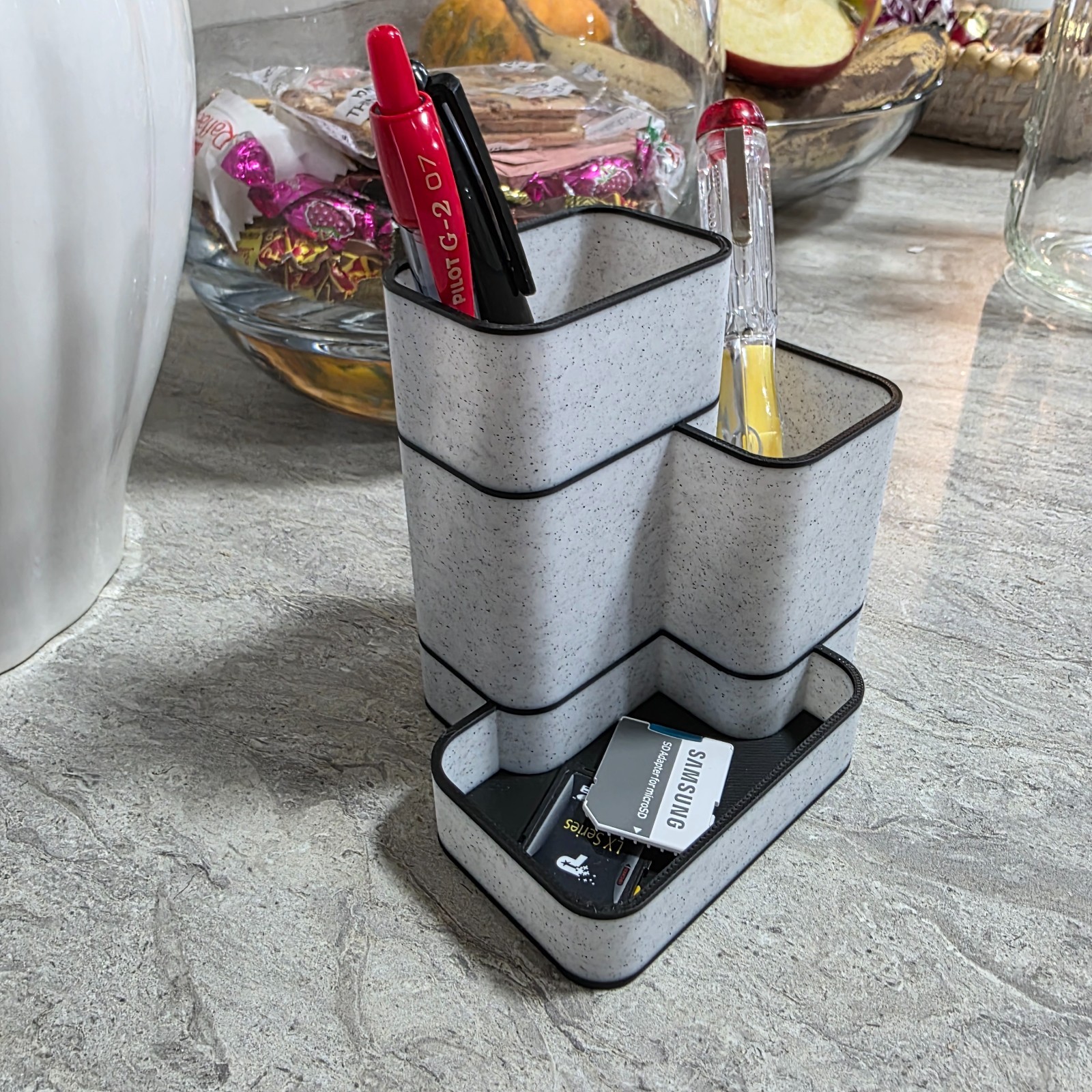 White Marble Desk Organizer / Pen Holder, Office Organizer 3D Printed