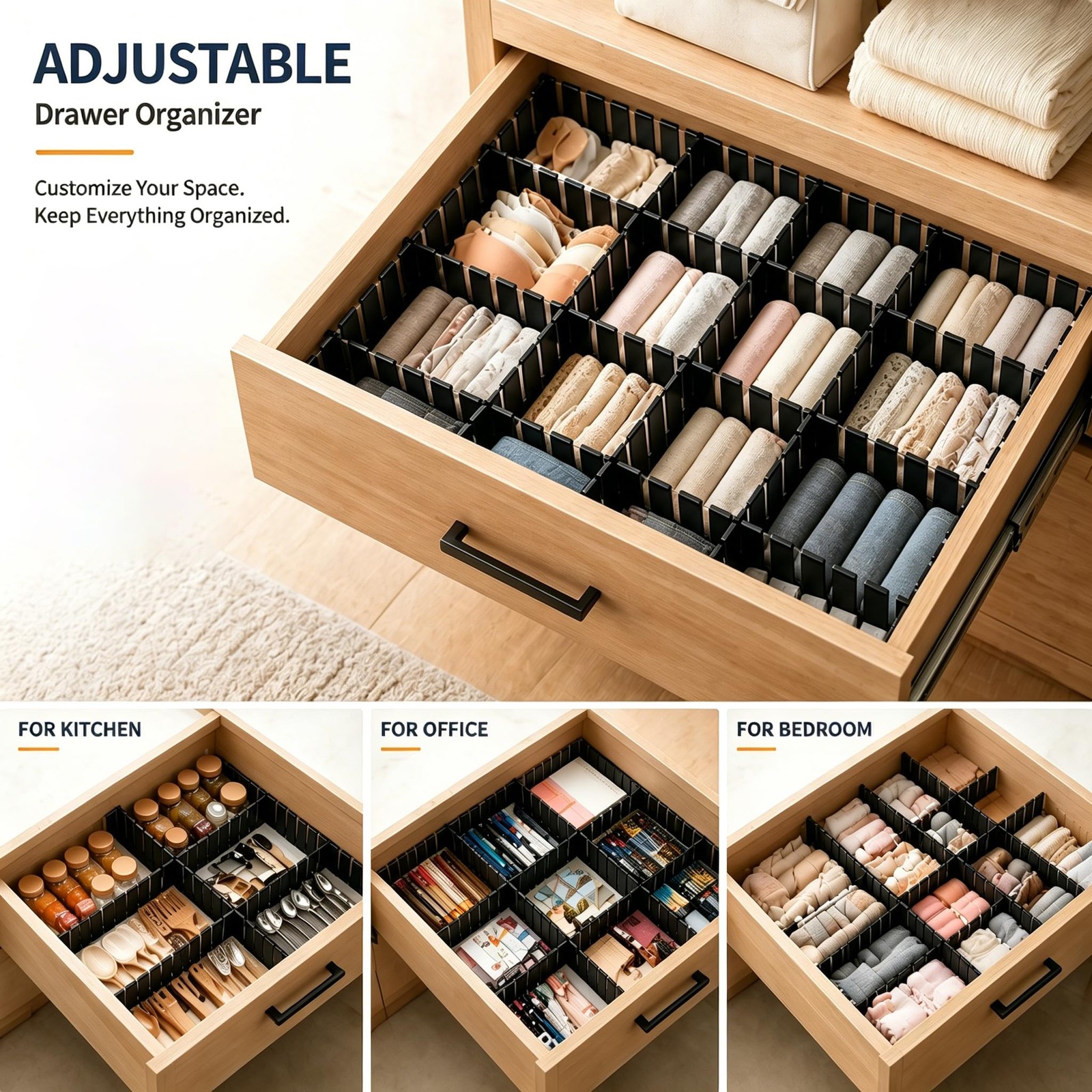 Bofoho Drawer Divider Adjustable Diy Storage Organizer Separator Black 8pcs