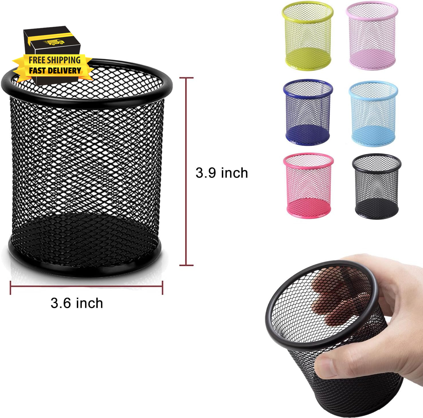 Pen Holder Pencil Organizer Mesh Cup Marker Tape Clip Scissors Container for Off