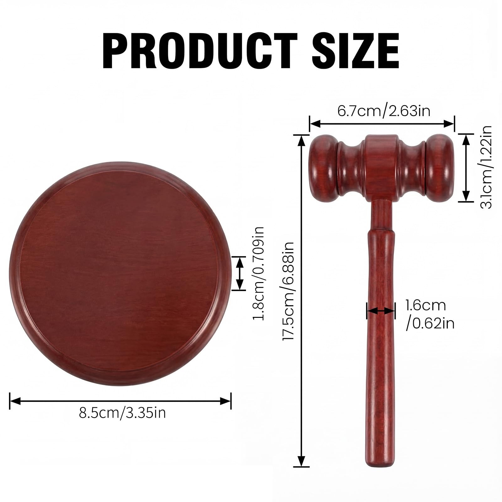 Gavel and Block Set, Wooden for Meetings with Sound Block, Natural Wood