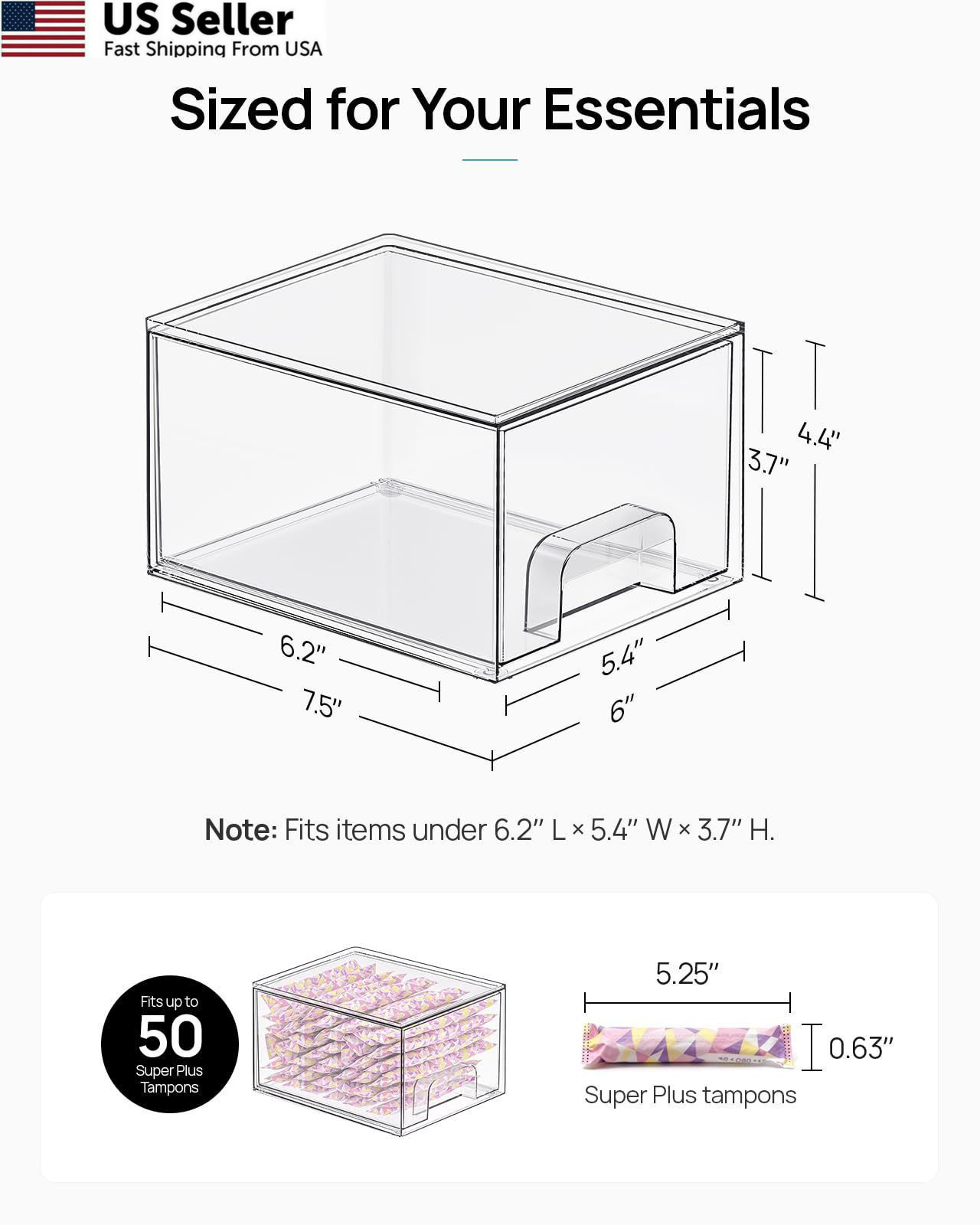 Vtopmart 2 Pack Small Clear Stackable Storage Drawers,Acrylic 2*Middle,