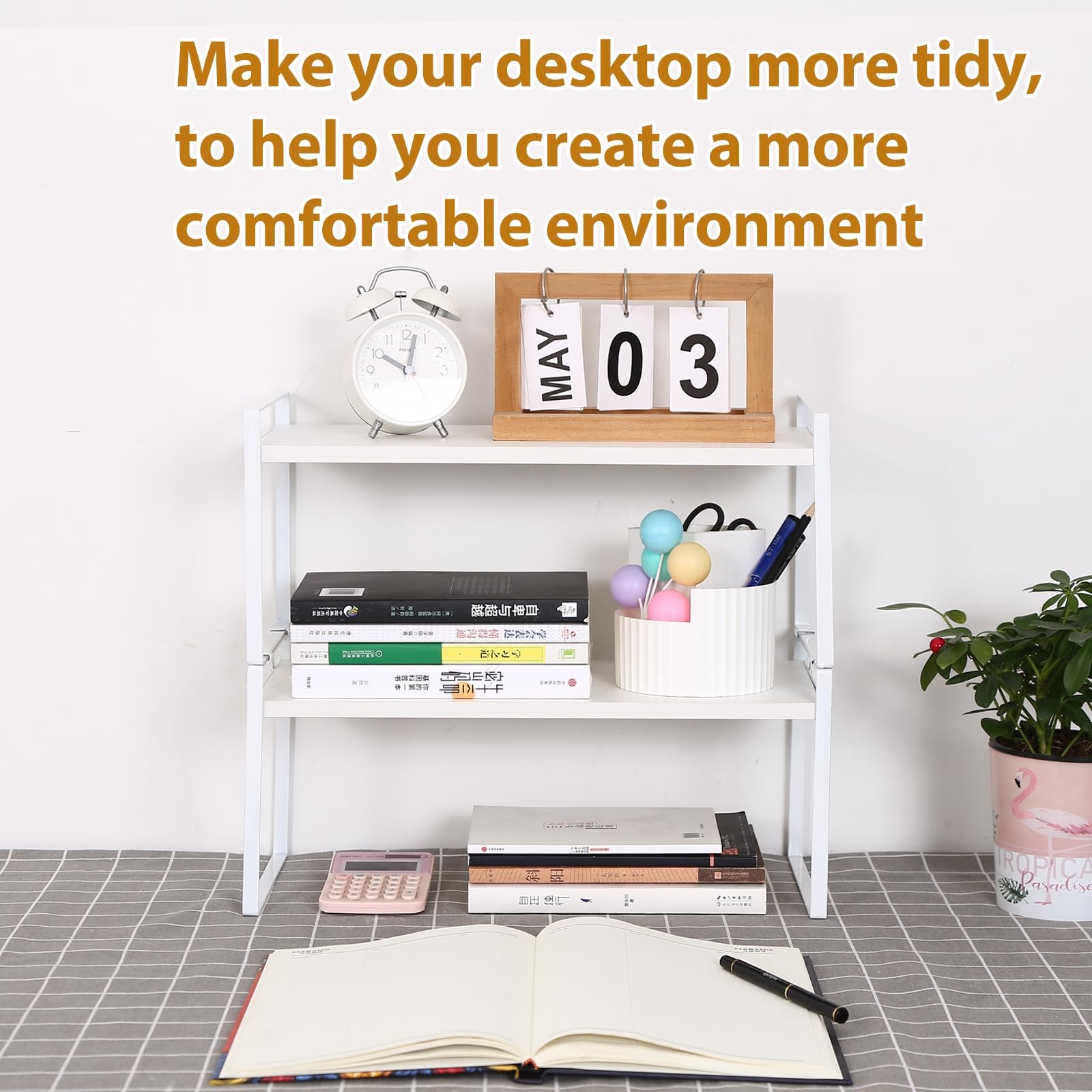 Desk Shelf Organizer for Top of 6.2D x 11.8W x 6.2H in, 2-tier White/White