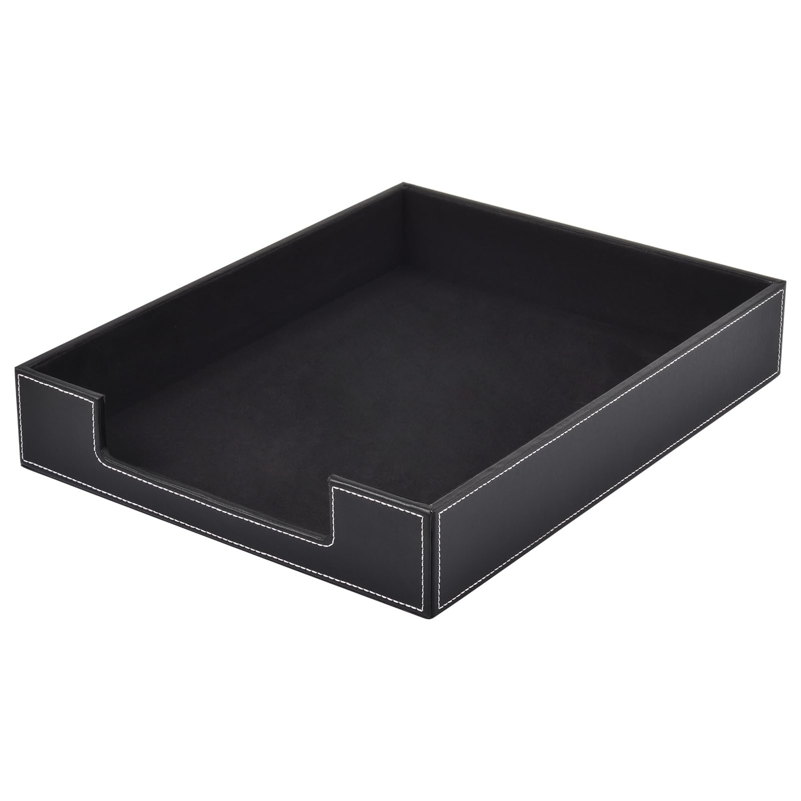 Leather Letter Tray, Office Supplies Desk 13.9″ x 10.9″ x 2.4″, Black