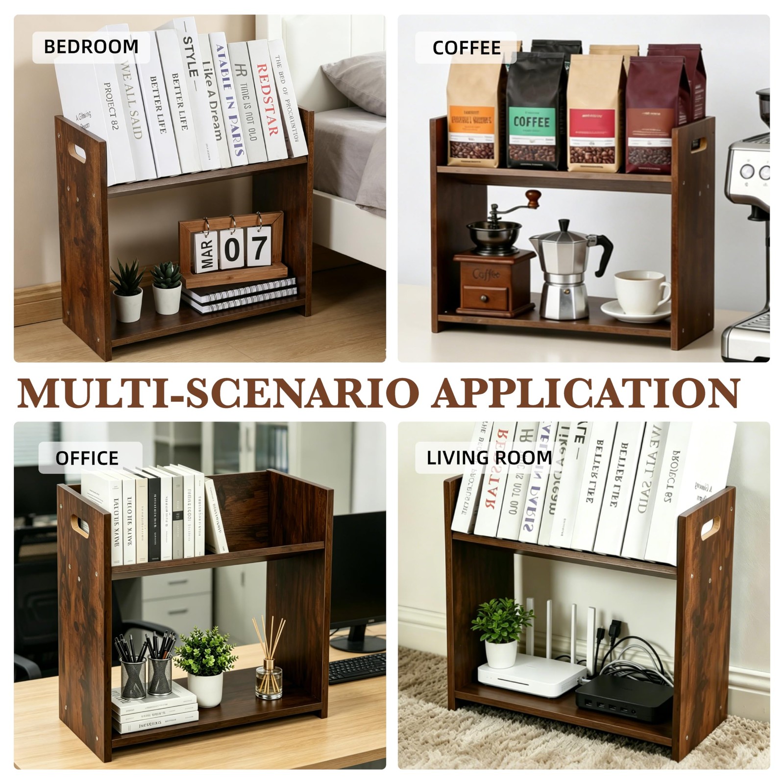 YUBAMIN Desktop Bookshelf, 2 Tier Desk Shelf Organizer, Wood Rustic Brown