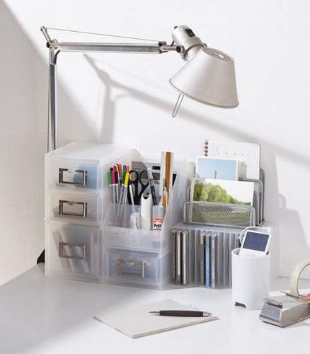 7.91×5.71×6.46 Tr. White Small Desktop Office Organizer Storage A6 File Unit