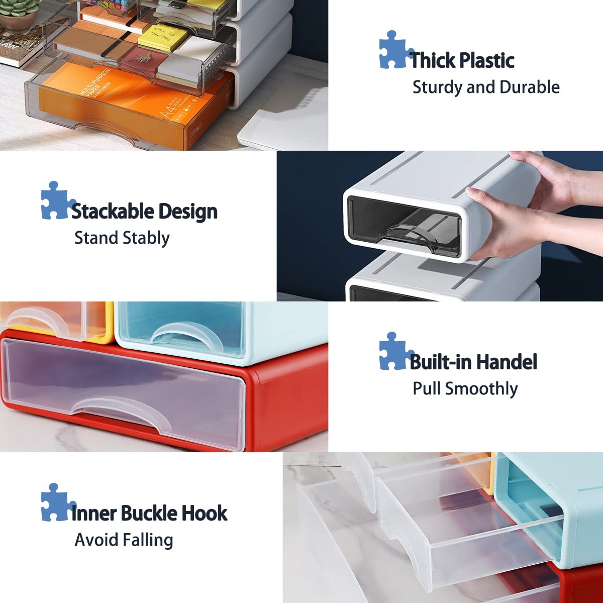 Stackable Desk Organizer, Large Desktop Storage Box with 3 Drawers, 13 Wide Lett