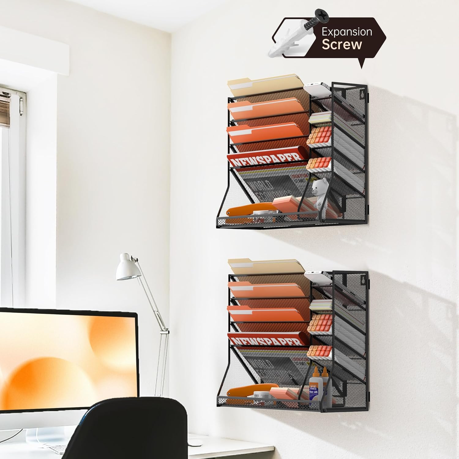 Wall File Organizer, 5-Tier Office Wall Organizer with 4 Pen Holders, Wall Organ