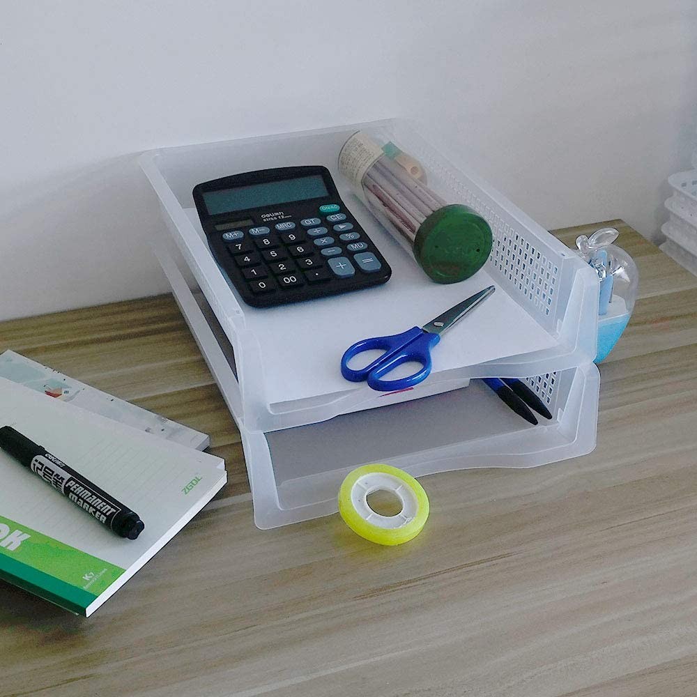 6 Pack Stackable A4 Paper Tray Clear Plastic Desk Letter File Organizer