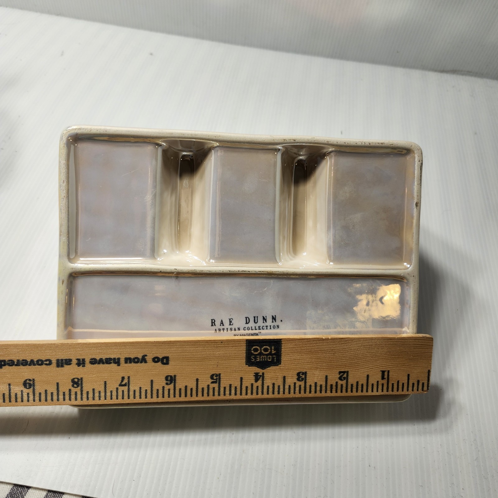 Rae Dunn THINGS Ceramic Desk Bathtoom Organizer 3 Comparmtnets Tray Iridescent