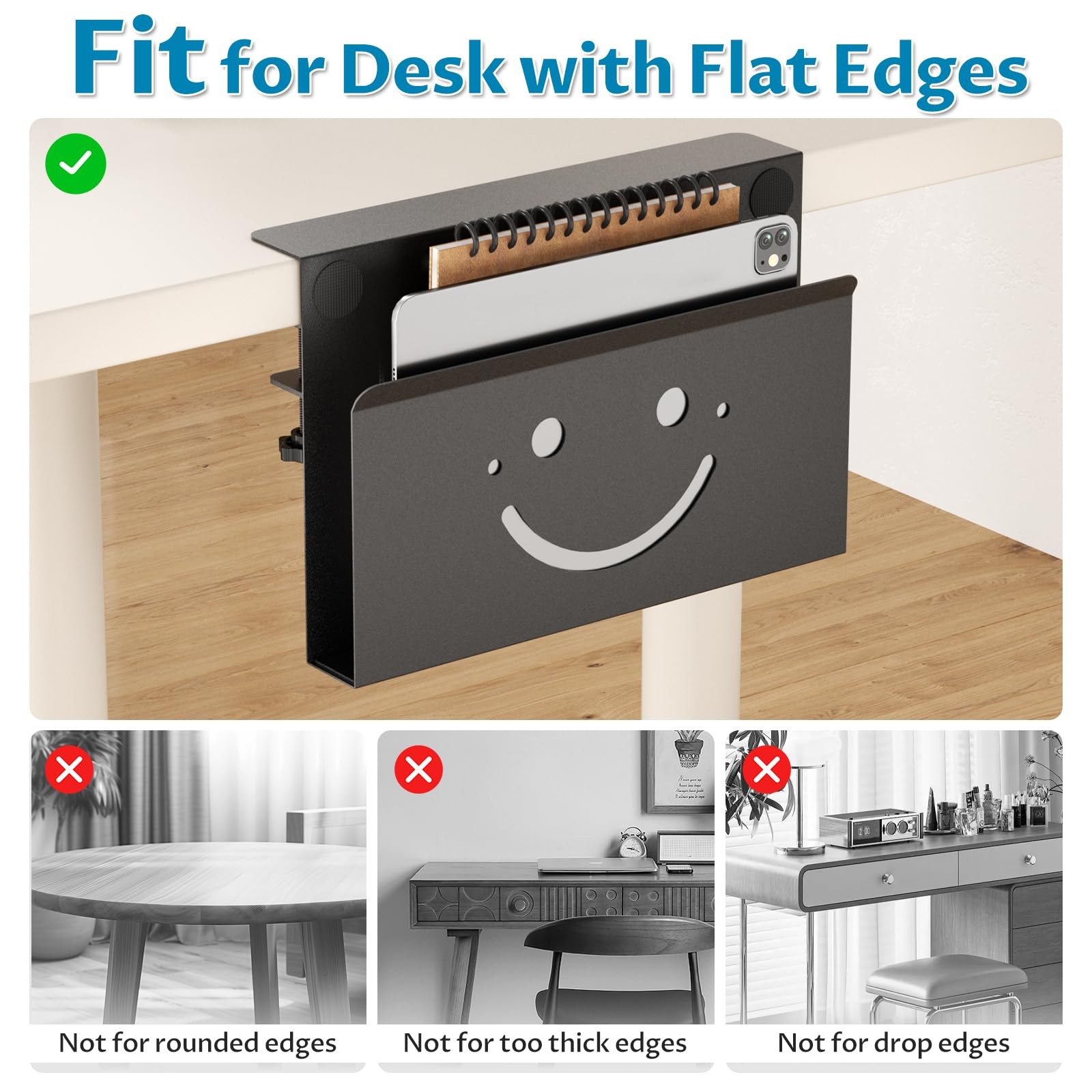 Onemake Desk Side Storage, Funny Smile No Drill 1 Tier, Black-1 Tier-Smile