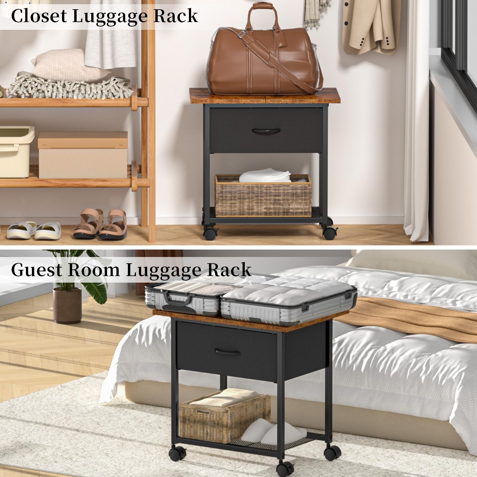 DAOUTIME 2-Tier Printer Stand with Storage Drawer, Under Desk Rustic Brown