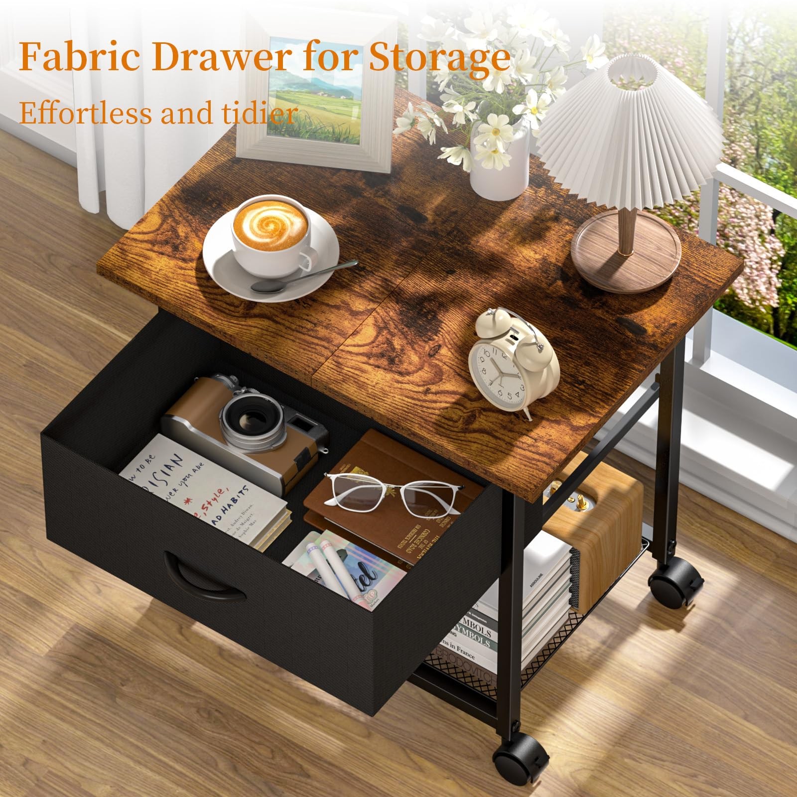 DAOUTIME 2-Tier Printer Stand with Storage Drawer, Under Desk Rustic Brown