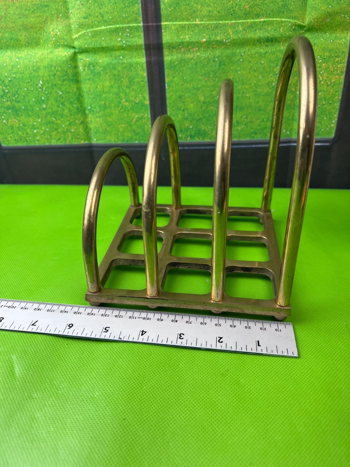 Brass Tiered letter holder desk organizer waffle bottom