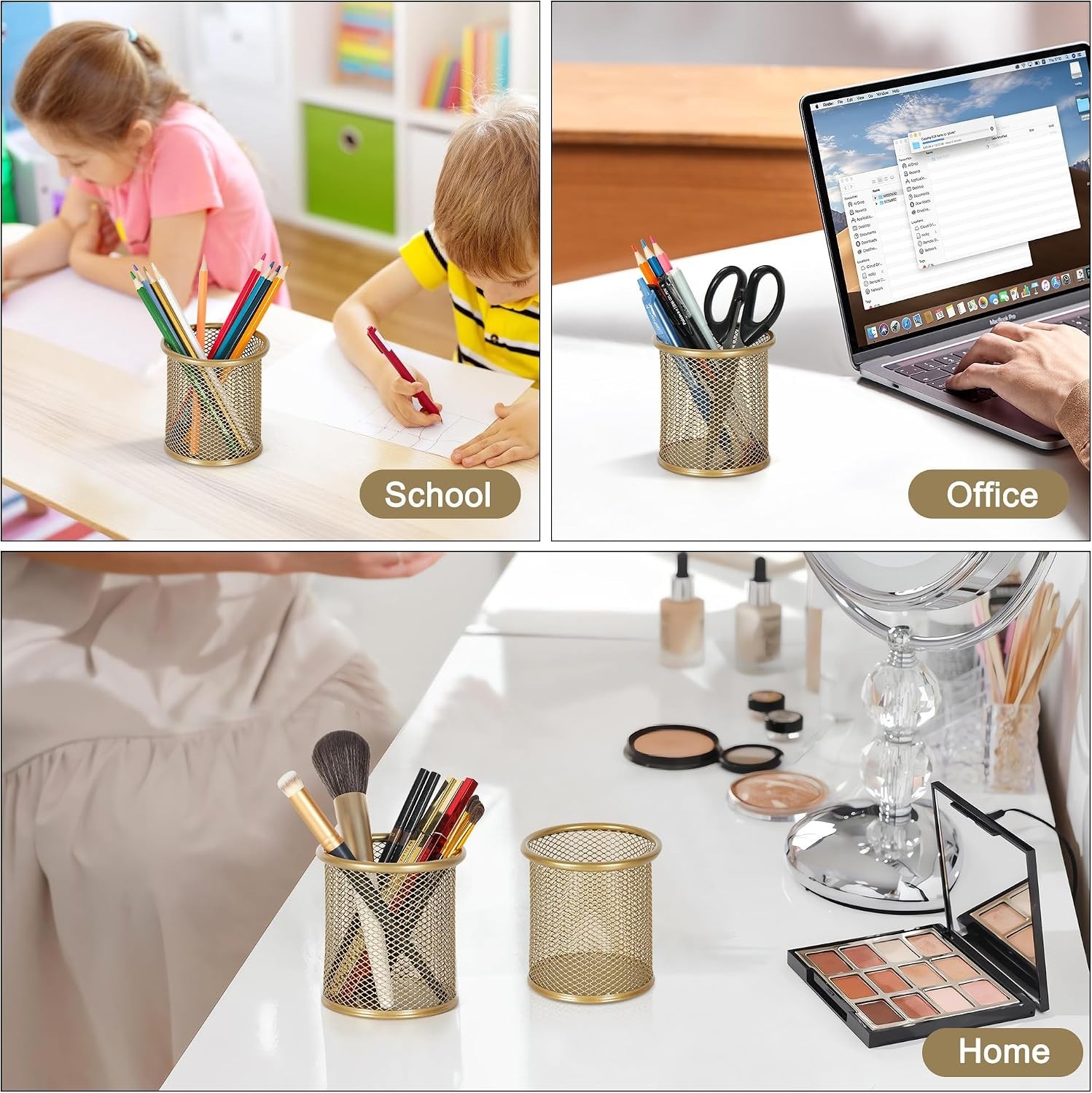 Durable Round Pencil Holders – Rust Resistant, Slip Resistant Gold Cup Set