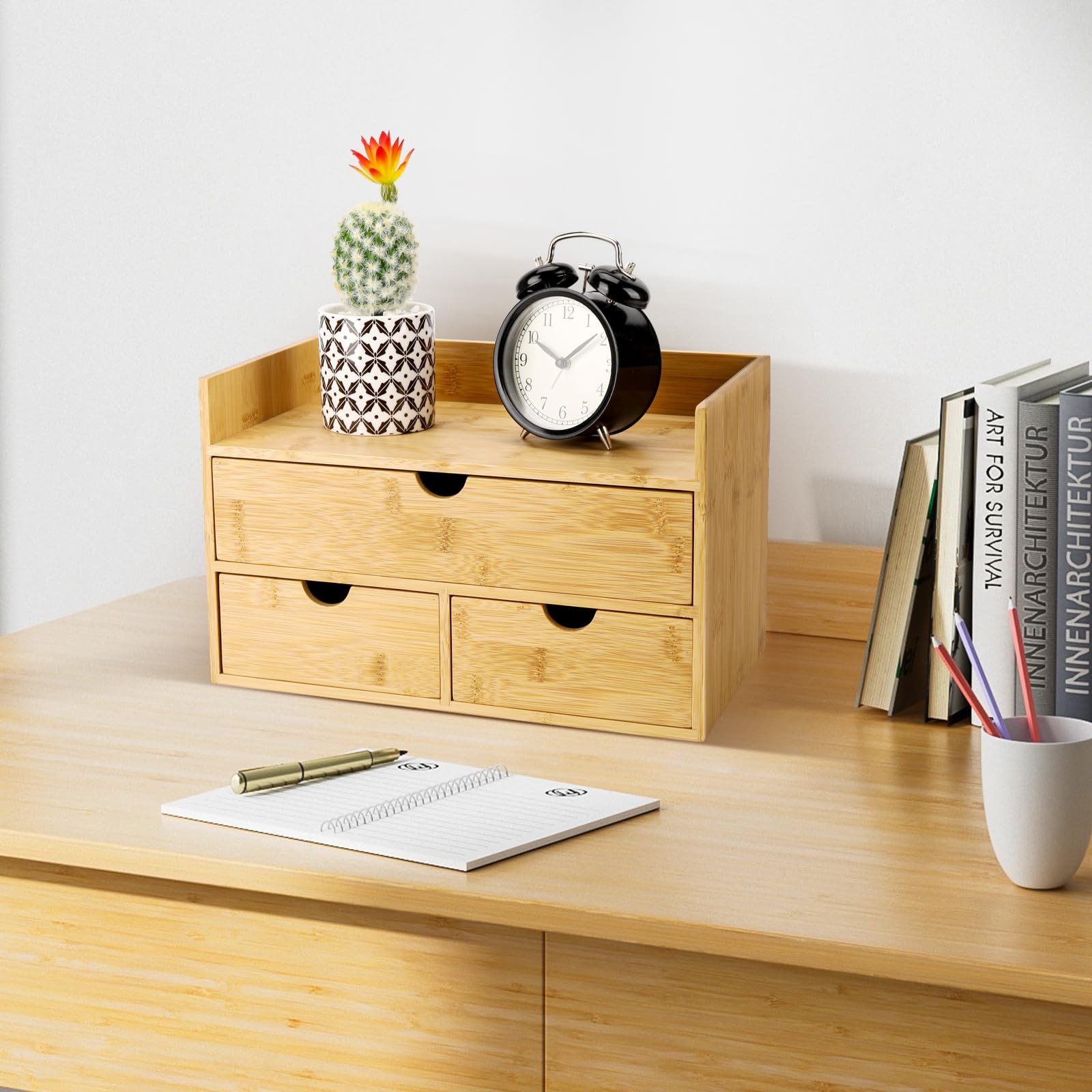 Bamboo Desk Organizer With Drawers Countertop Drawers Counter Storage Box Cor…