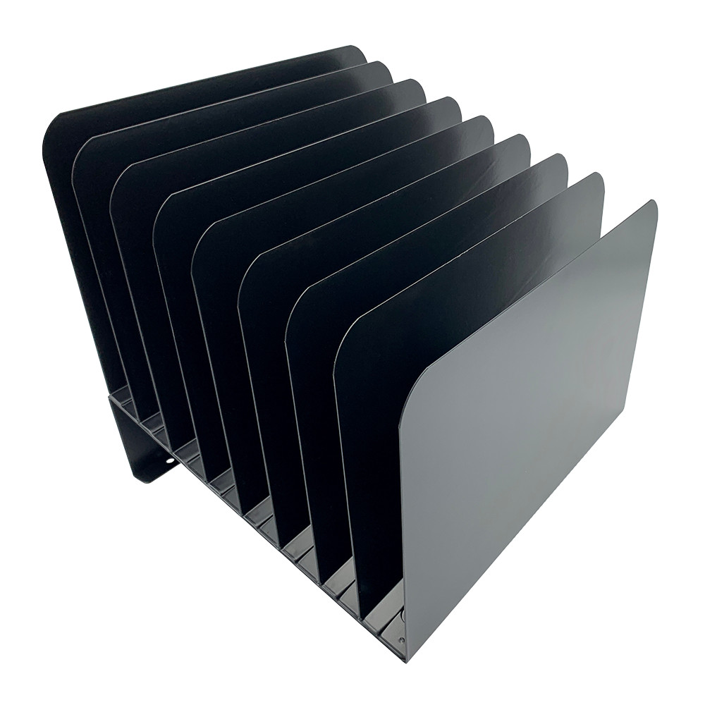 Huron Vertical 8 Slot Steel Desk Slant Organizer/Sorter Black HASZ0156