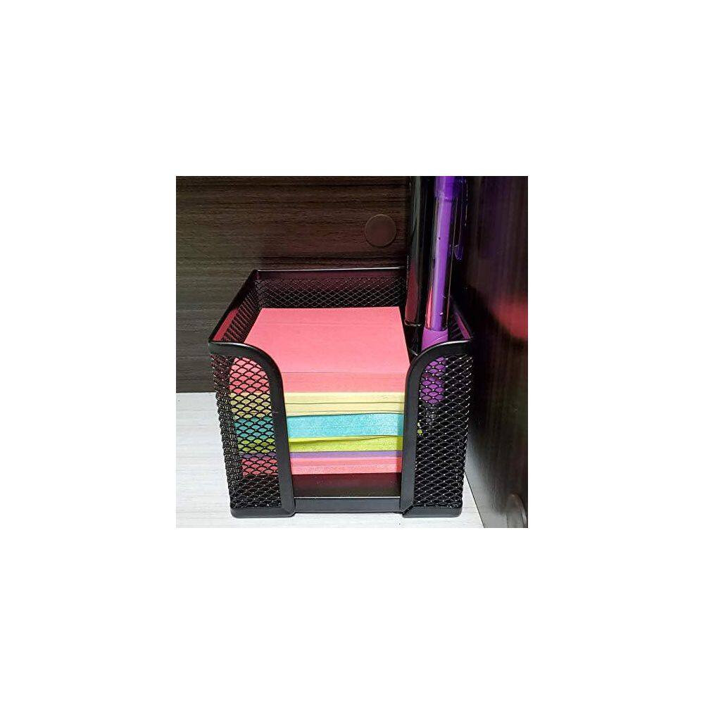 4 Pack Black Mesh Memo Holder Desk Organizer Cube for Sticky Notes, Pens, Pencil
