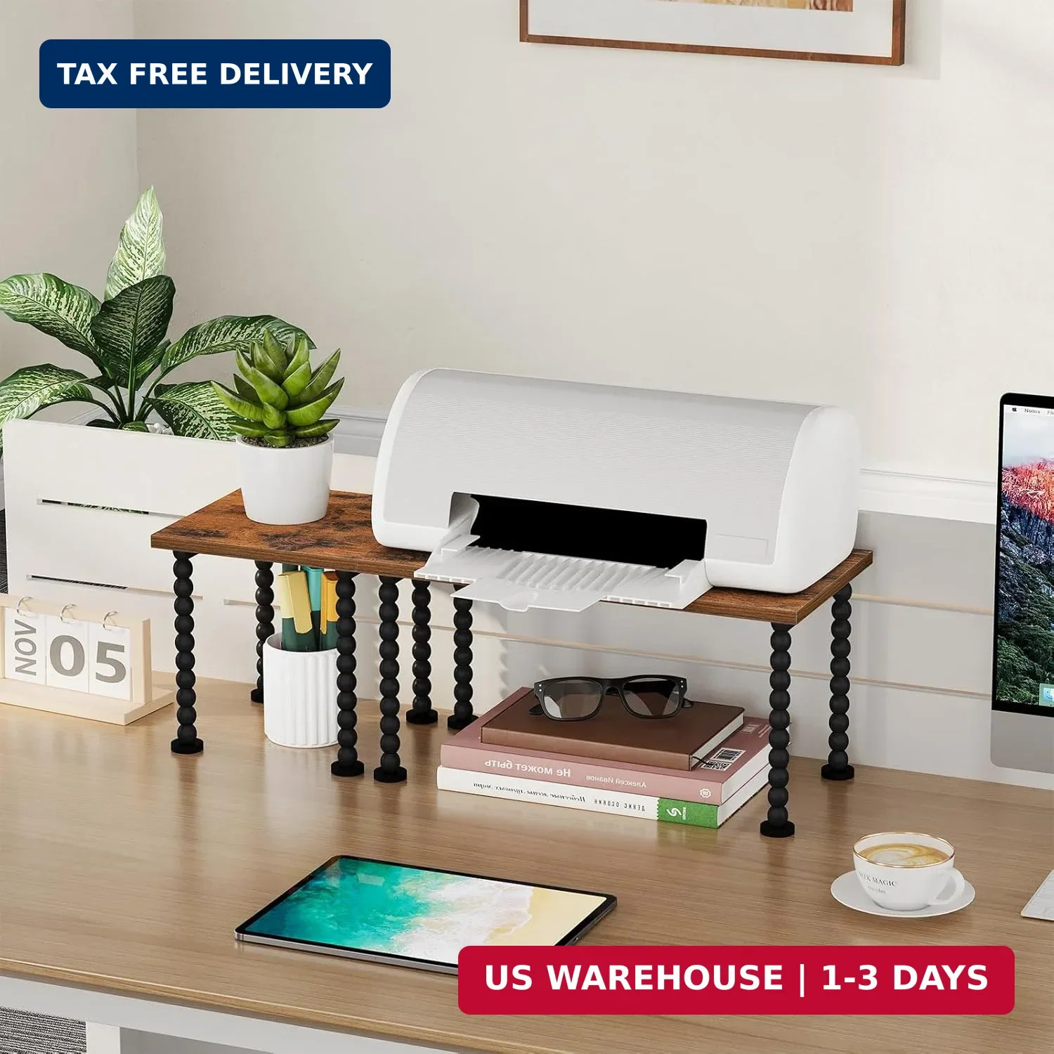 YINMIT Desk Shelf Organizer, 2 Tier Adjustable Desk Shelf for Top of Desk, Wood