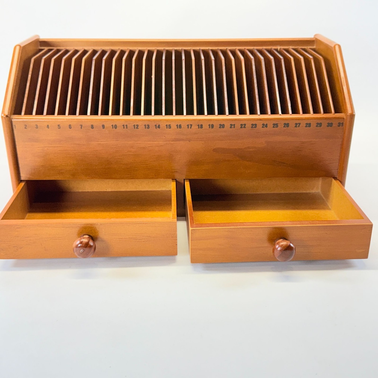 Vintage Wooden Bill Organizer 31 Slots Desk Mail Sorter Drawer