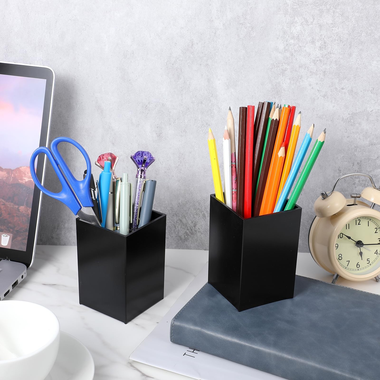 10 Pack Black Acrylic Pen Holder, Desktop Pencil Organizer Makeup Brush Holde…