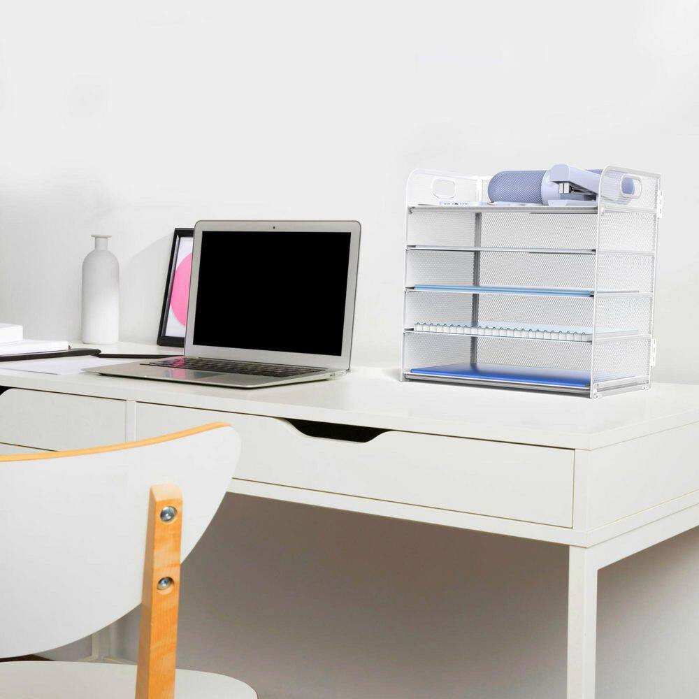 12.5 in X 13.5 in 2 Pack White Metal Letter Tray 5-Tier Desk Organizer File Pape